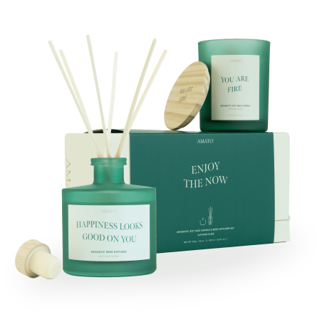 Coffret cadeau bougie parfumée & bâtons de parfum 'enjoy the now' - Autumn dusk